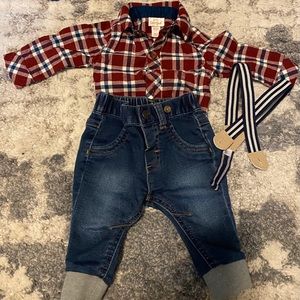 Cat and Jack button down onesie with jeans